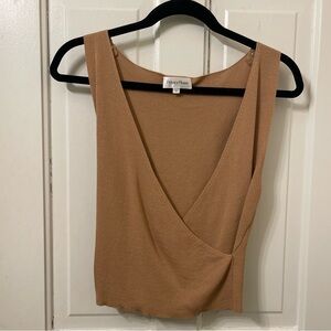 Privacy Please Camel Wrap Blouse